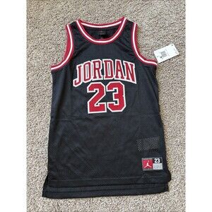 Jordan #23 Big Kids Fully Stitched Black Red Jersey 95A773-023, Boys Large - NWT